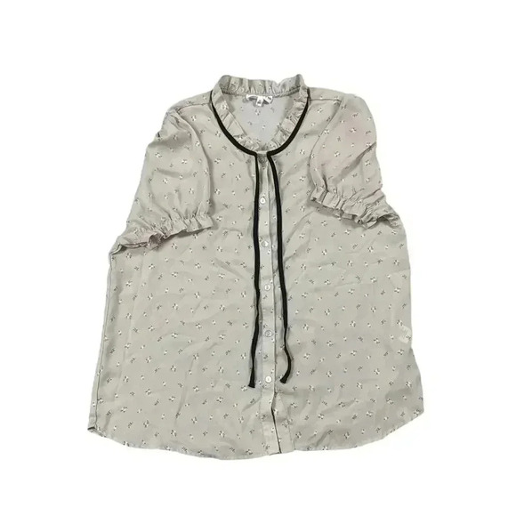 Daisy May Women's XL Beige Floral Puff Sleeve Blouse Tie Neck - Picture 3 of 7